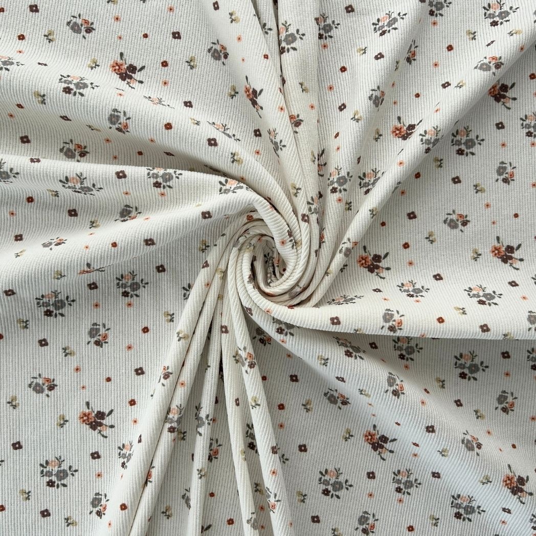Cotton Rib Knit Fabric / Crisp Floral Pattern / DRY 221