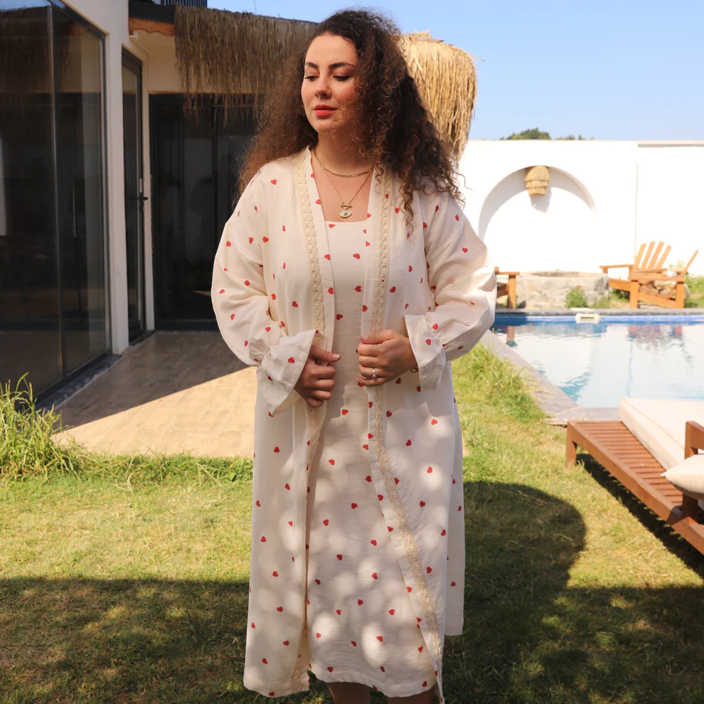 Kalp Desenli Pijama Takımı |  Sabahlık | Kadın Giyim