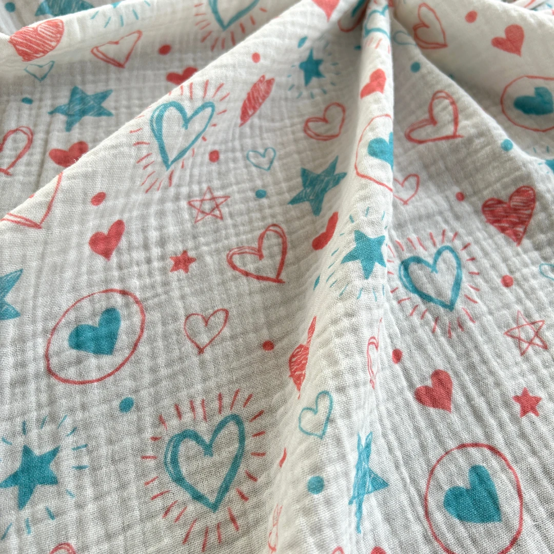 Heart Pattern Double Layer Cotton Muslin Fabric / DRY - 38 

