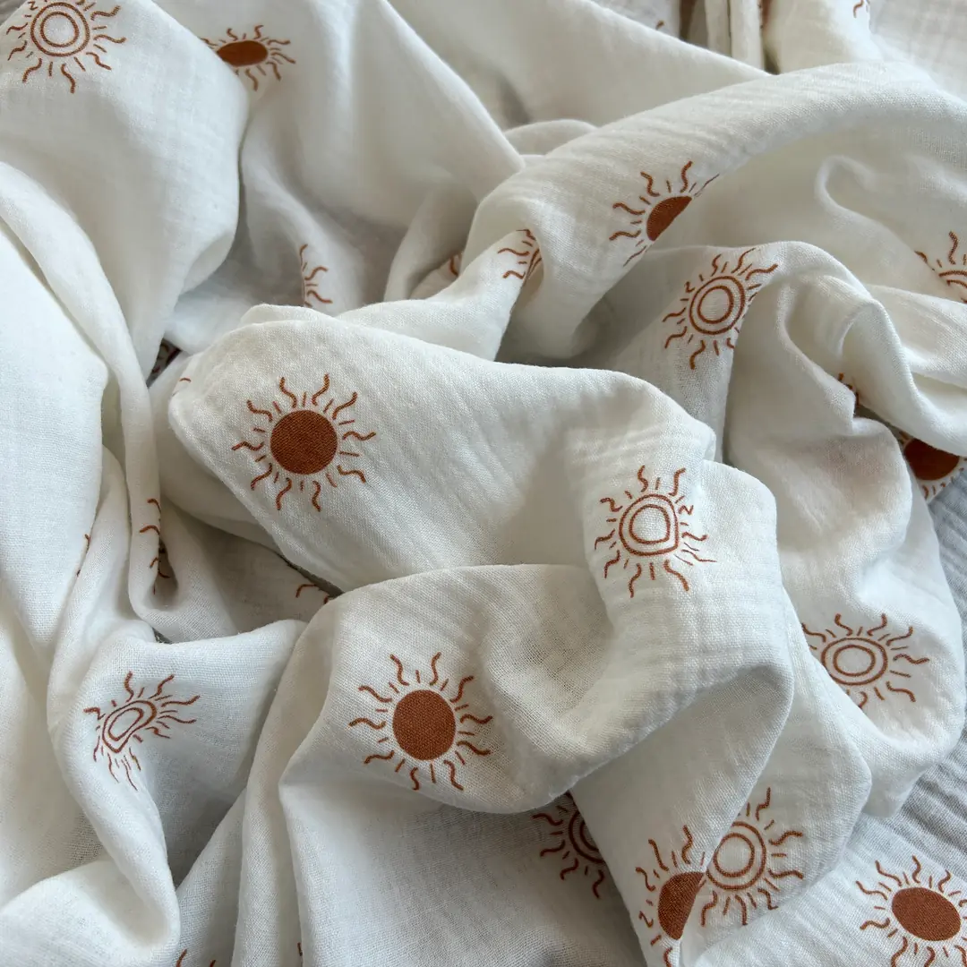 Toptan Müslin Kumaş / Güneş Desenli / DRY - 156 - Kahverengi