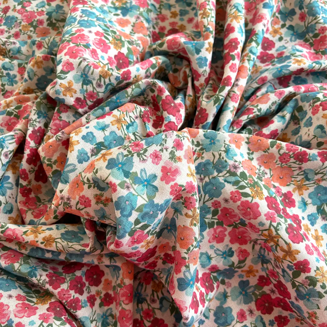 Toptan Viskon Keten Kumaş / Çıtır Çiçek Desenli  / DRY - 59