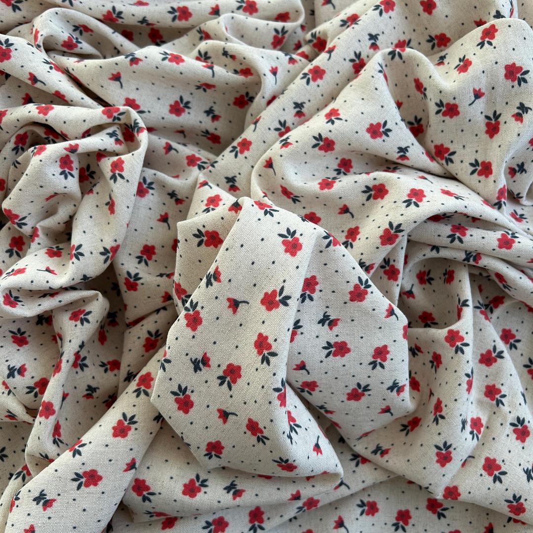 Toptan Viskon Keten Kumaş / Çiçek Desenli / DRY - 178