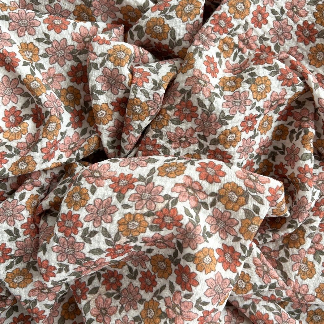 Çift Kat Müslin Kumaş / Çiçek Desenli / DRY 227 - Sarı