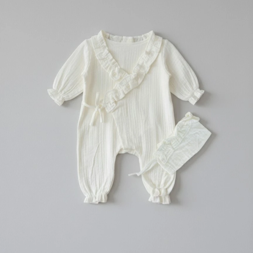 Kız Bebek Tulum | 2'li Set Fırfırlı Müslin Tulum | Yenidoğan & Bebek Giyim
