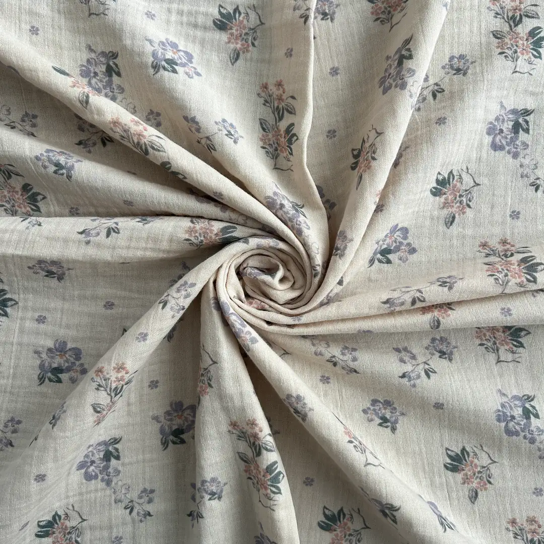 Toptan Müslin Kumaş / Krem Zemin Çiçek Desenli / DRY - 214