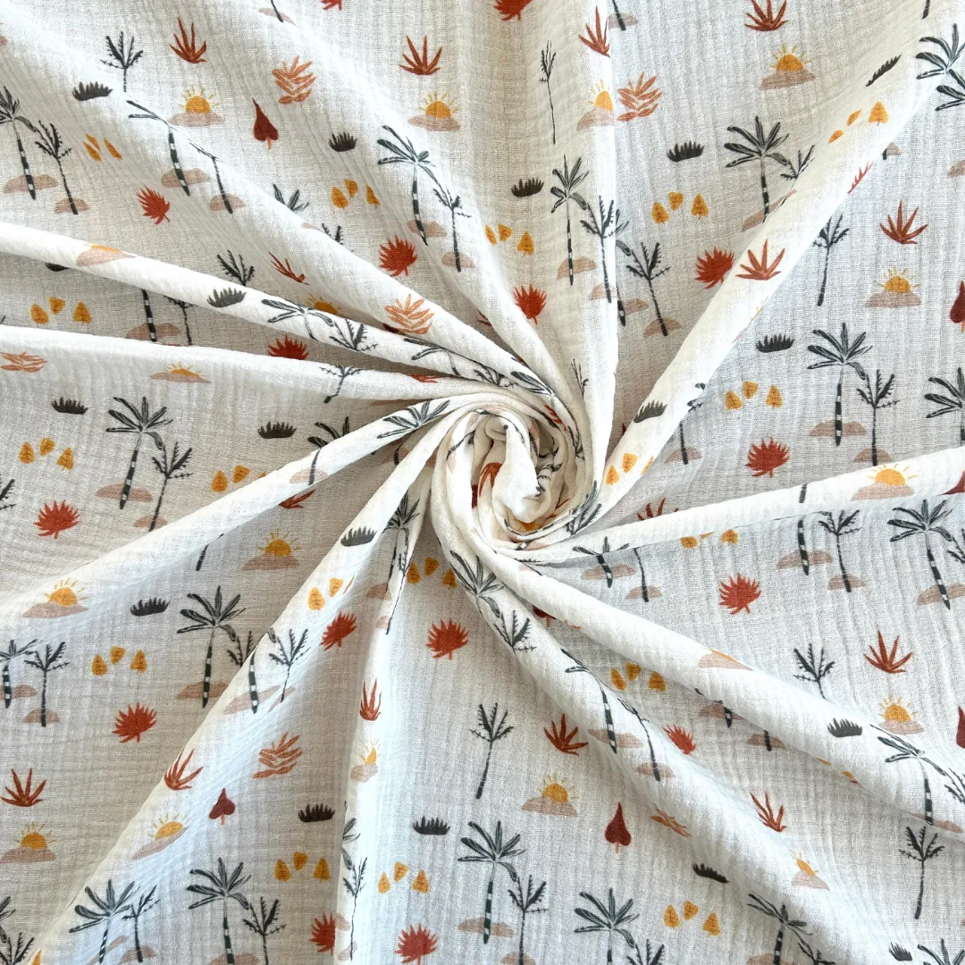 Toptan Müslin Kumaş / Palmiye Desenli / DRY 141