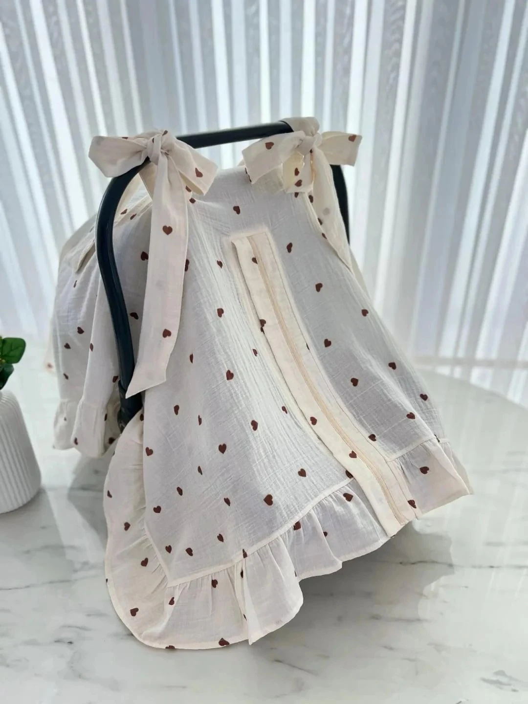 Kalp Desenli Müslin Puset Örtüsü | Bebek Aksesuarları - Kahverengi