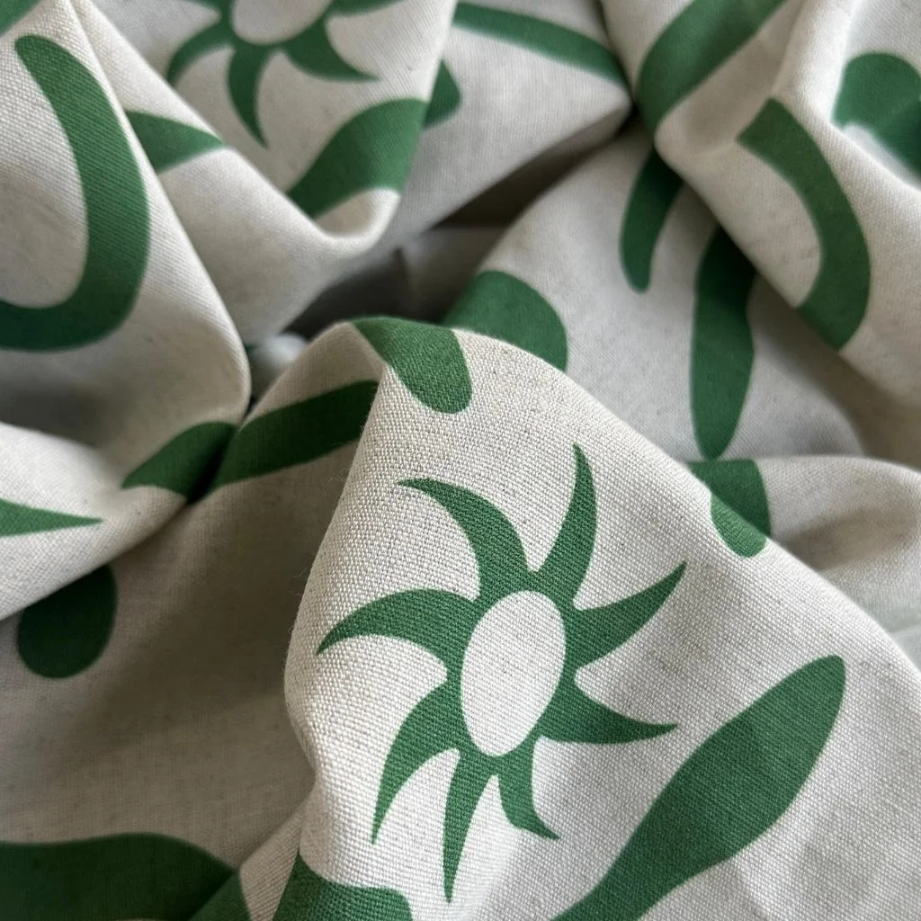 Toptan Viskon Keten Kumaş / Soyut Desenli  / DRY - 164 - Yeşil