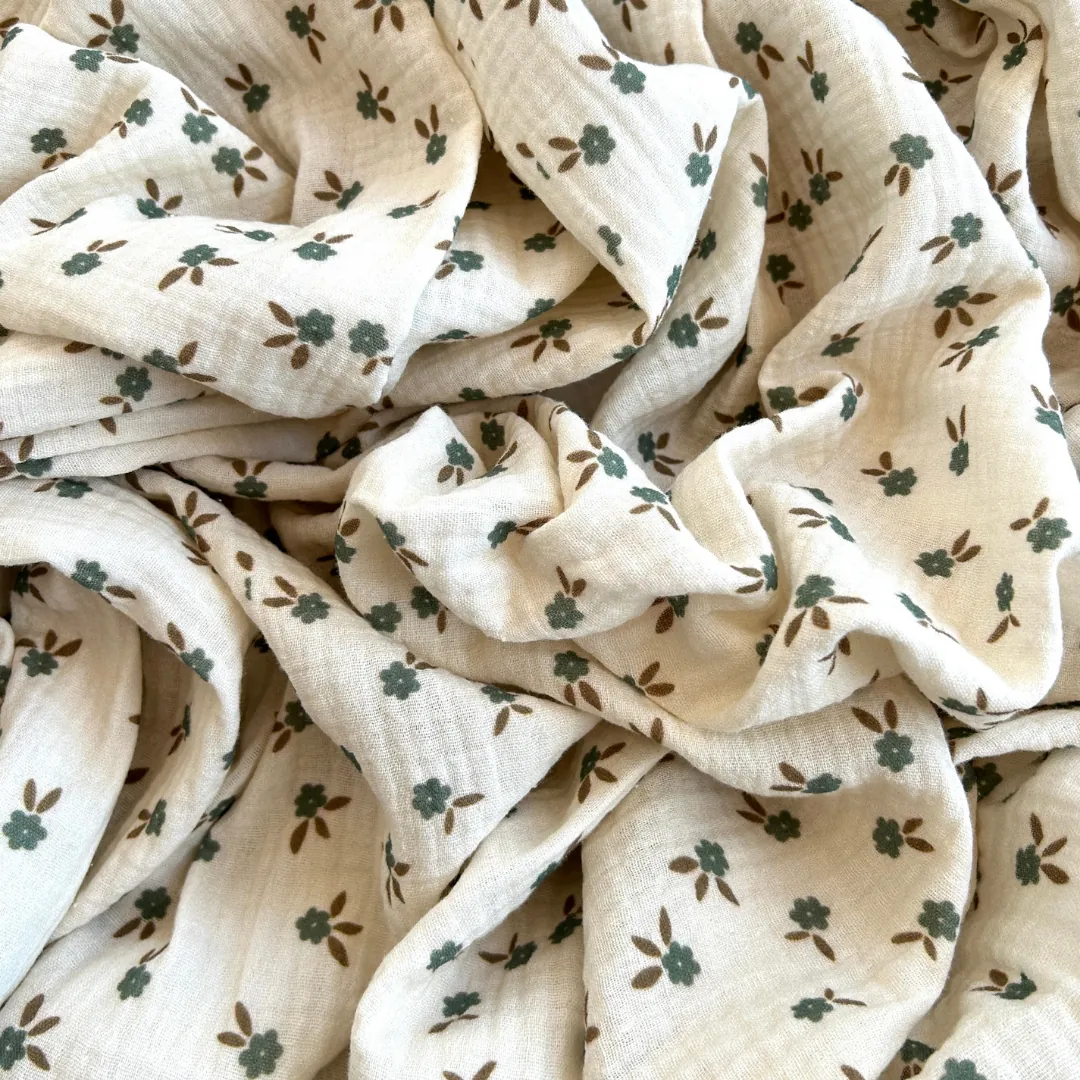 Toptan Müslin Kumaş / Çıtır Çiçek Desenli / DRY 143 - Yeşil