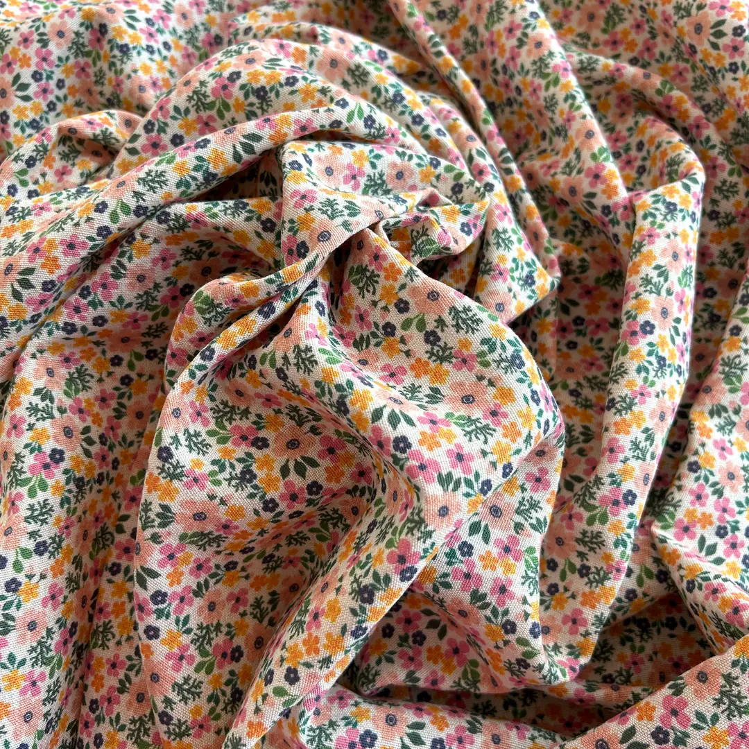 Toptan Viskon Keten Kumaş / Çıtır Çiçek Desenli / DRY - 51