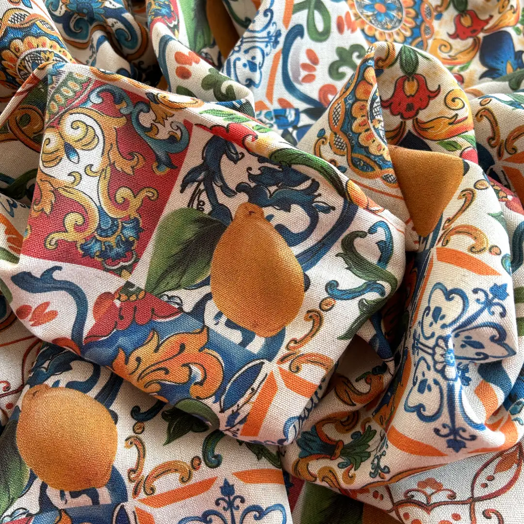 Toptan Viskon Keten Kumaş / Vintage Desenli / DRY - 117