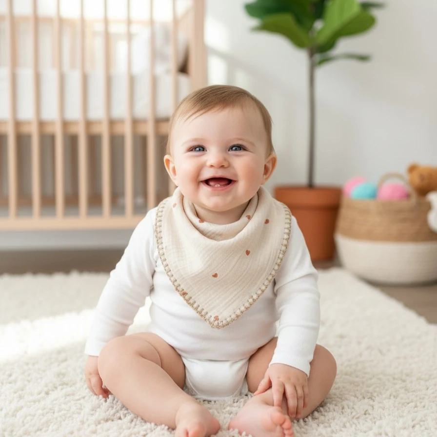 Çok Amaçlı Desenli 4N1 Müslin Önlük / Omuz Bezi - Kahverengi Kalp