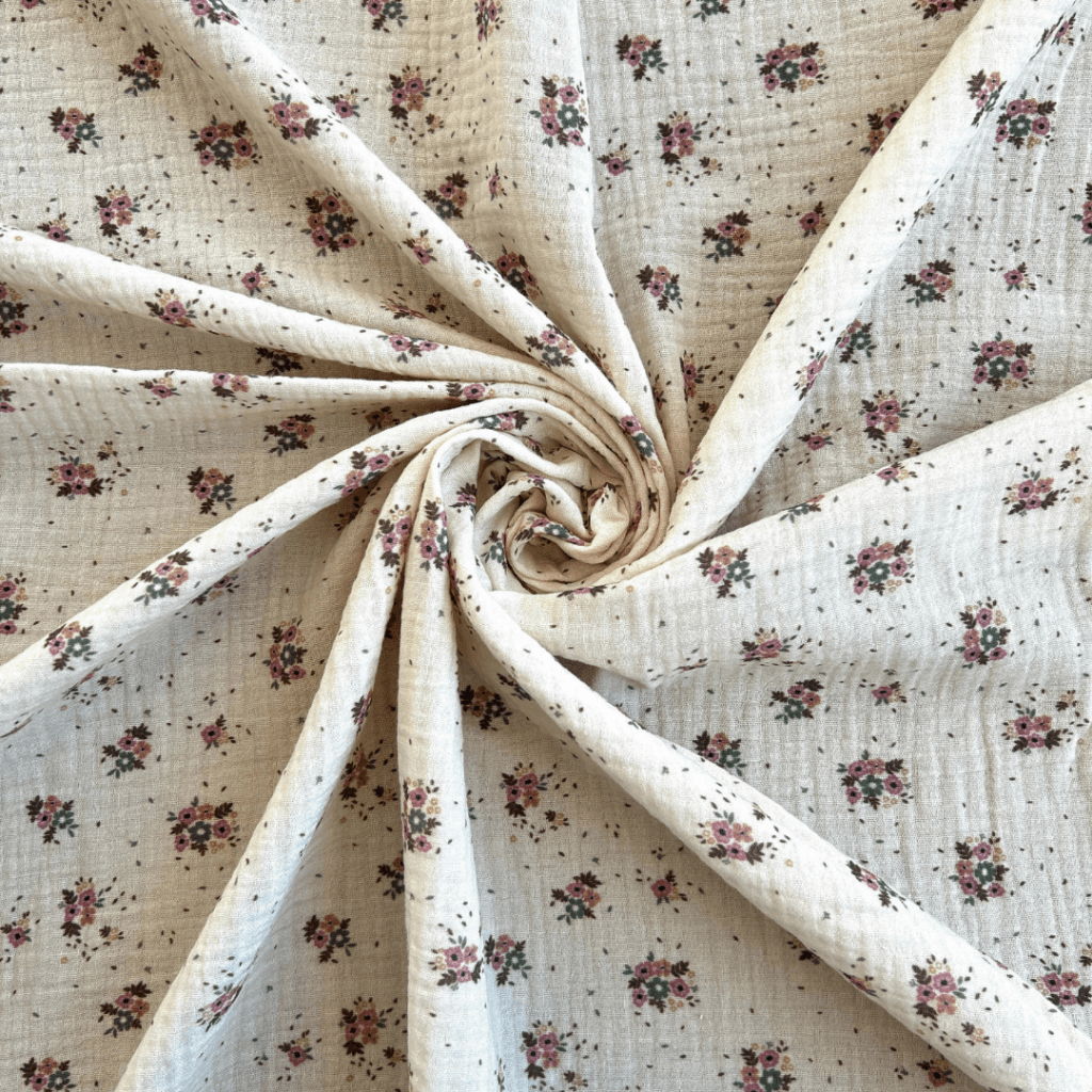 Cream Ground Crispy Flower Pattern Double Layer Cotton Muslin Fabric / DRY 136 
