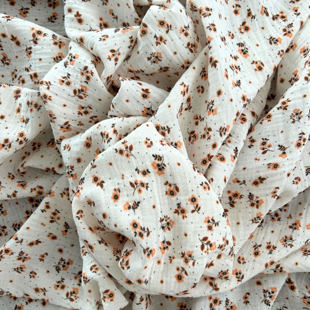 Toptan Müslin Kumaş / Çıtır Çiçek Desenli / DRY 225 - Kahverengi