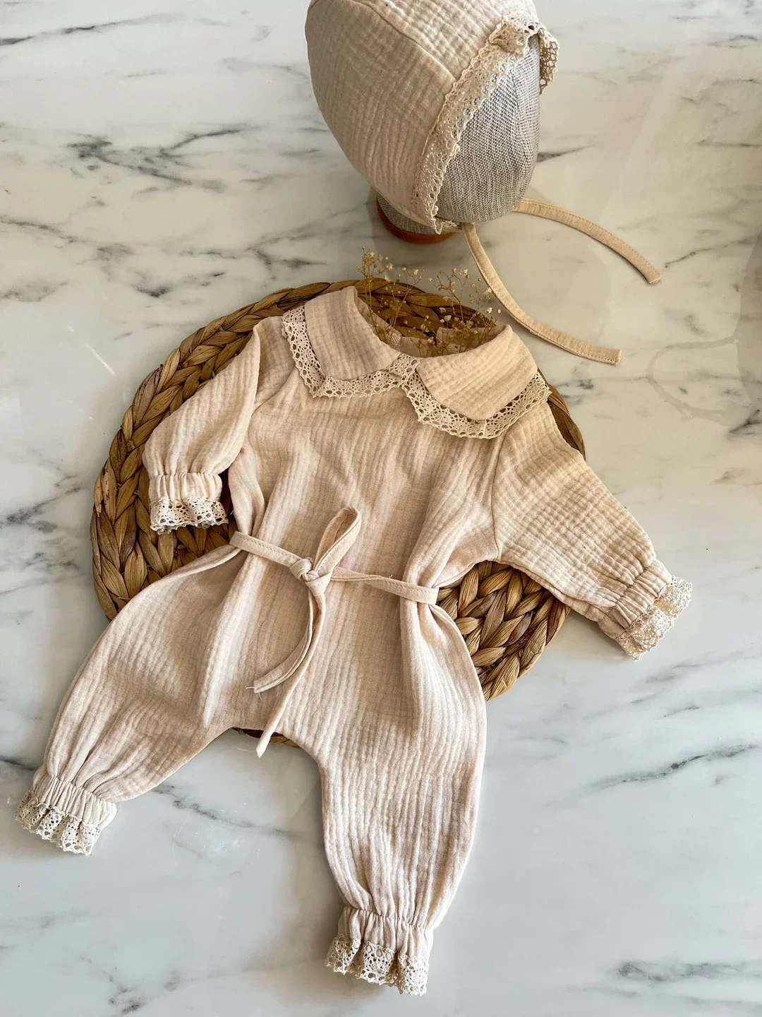Kız Bebek Müslin Tulum 2'li Set | Yenidoğan & Bebek Giyim - Bej
