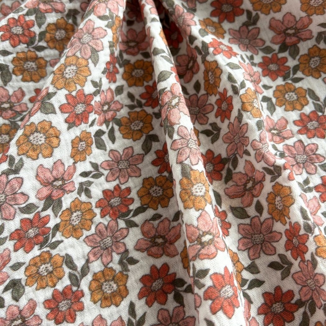 Çift Kat Müslin Kumaş / Çiçek Desenli / DRY 227