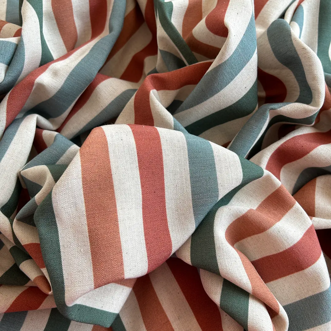 Toptan Viskon Keten Kumaş / Renkli Çizgi Desenli / DRY - 154
