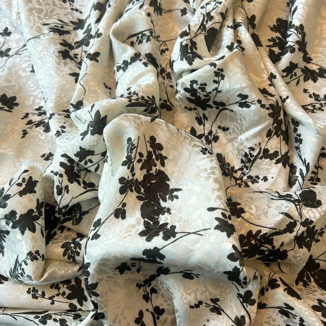 Elbiselik Kumaş / Çiçek Baskılı Floş Viskon Saten Leopar Jakar Desenli / DRY 5006 - khaki