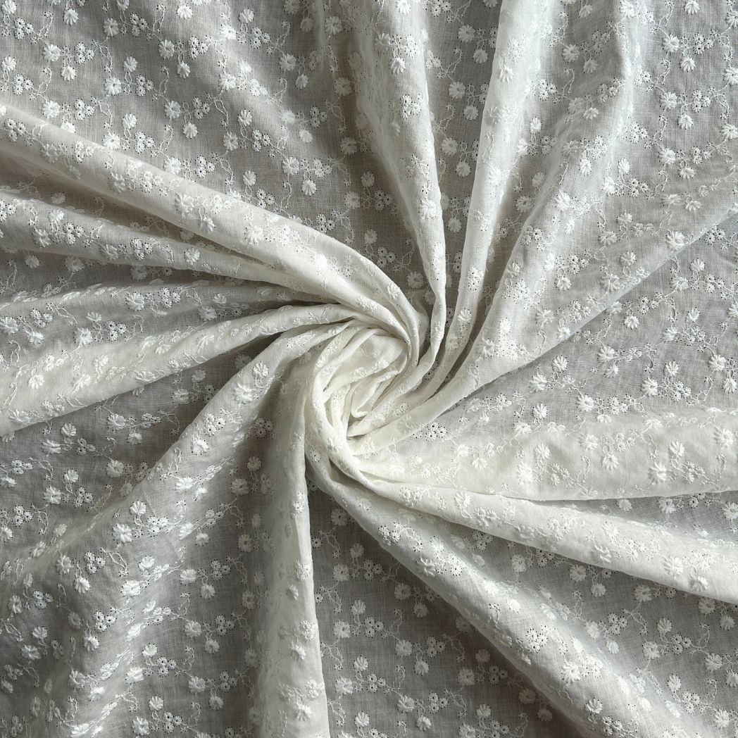 Cotton Voile Fabric / Embroidered Brocade Floral Pattern / DRY 2021