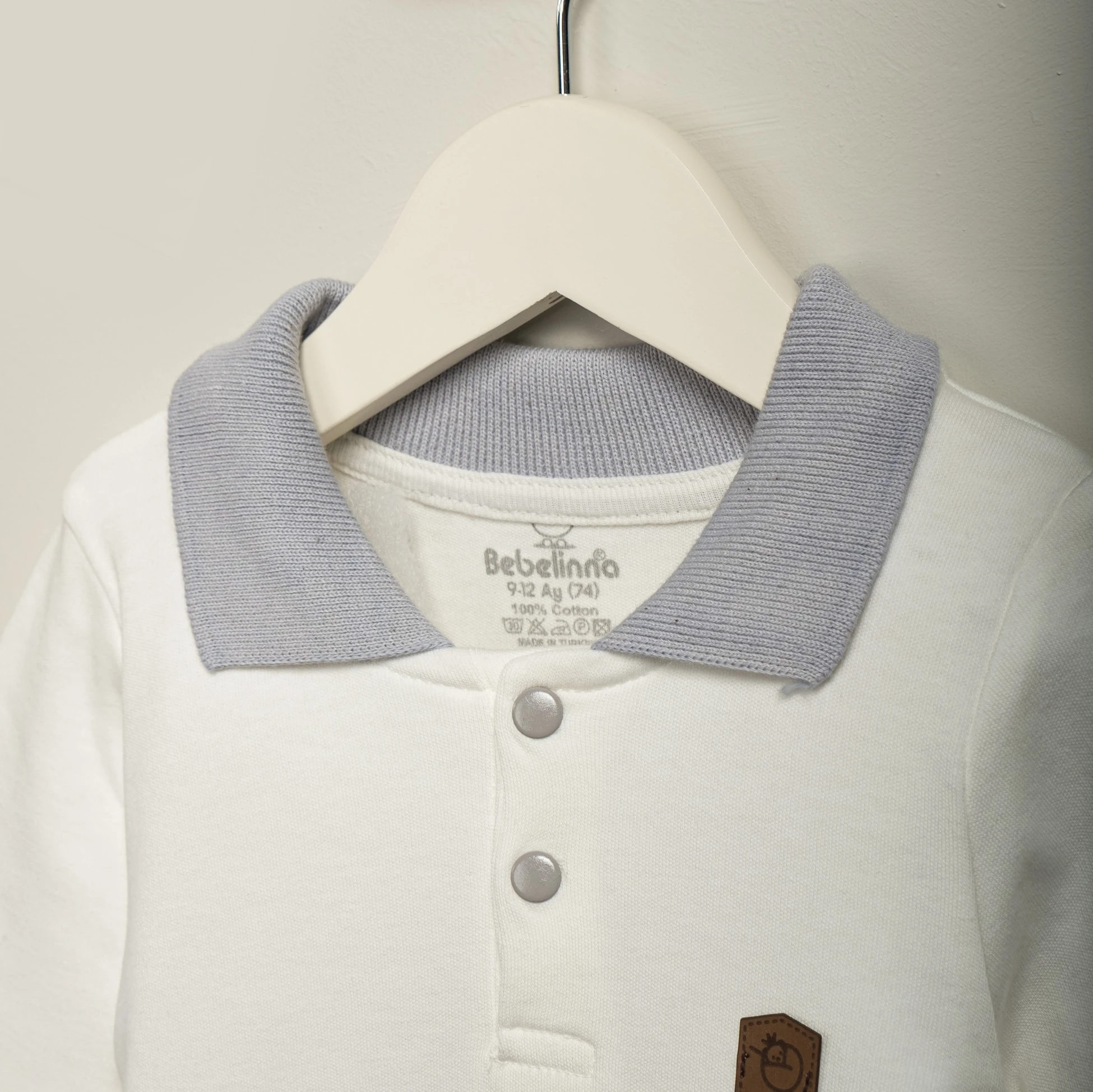 Polo Yaka Uzun Kollu Erkek Bebek Body | Bebek Giyim - Gri