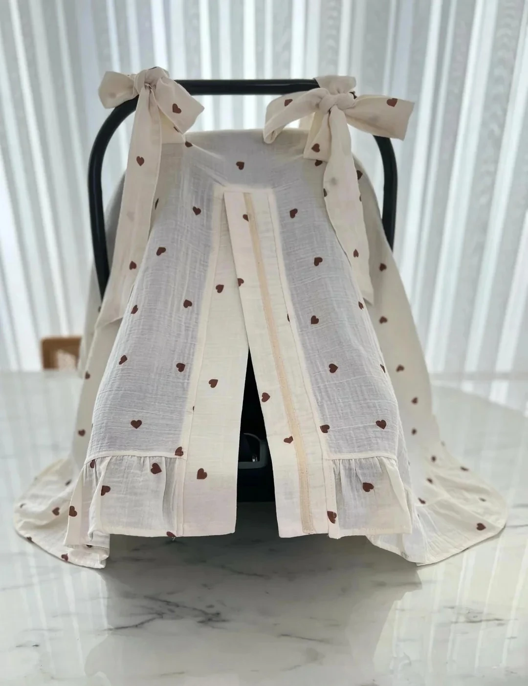 Kalp Desenli Müslin Puset Örtüsü | Bebek Aksesuarları - Kahverengi