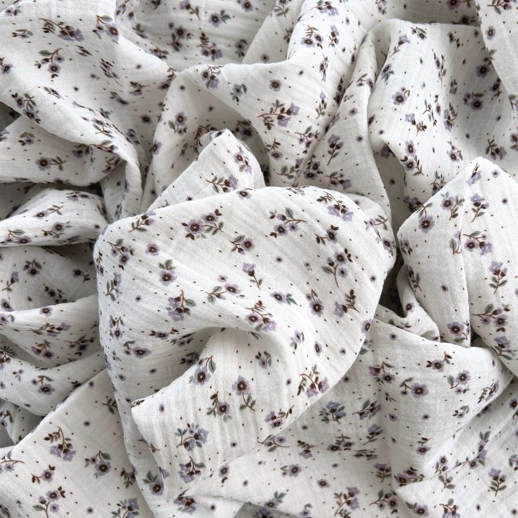 Toptan Müslin Kumaş / Çıtır Çiçek Desenli / DRY 225 - Lila