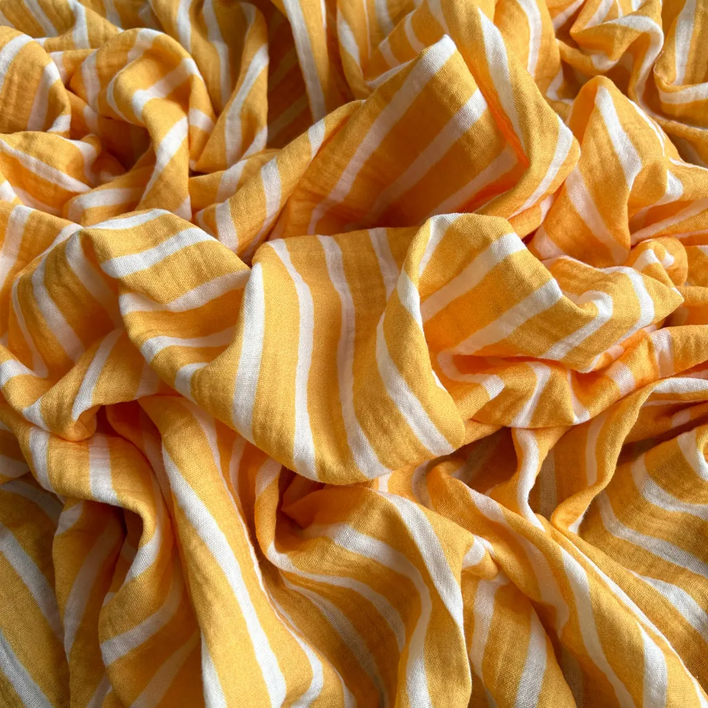 Toptan Müslin Kumaş / Çizgi Desenli / DRY - 153 - Sarı