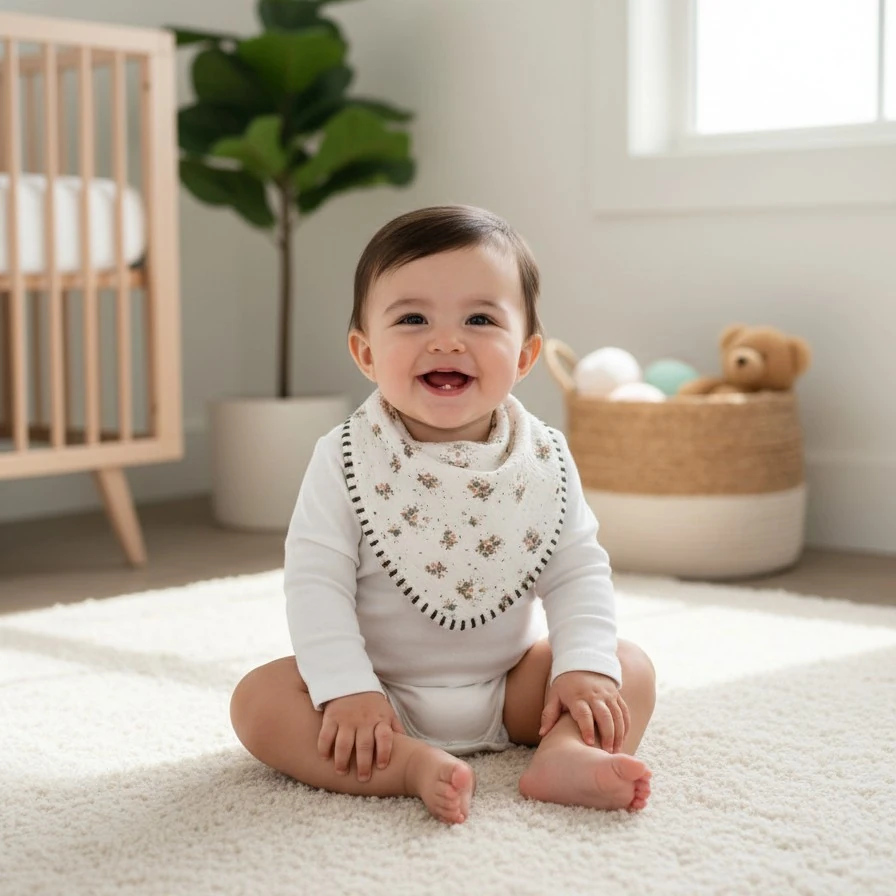 Çok Amaçlı Desenli 4N1 Müslin Önlük / Omuz Bezi - Çıtır Çiçek Ekru-Yeşil