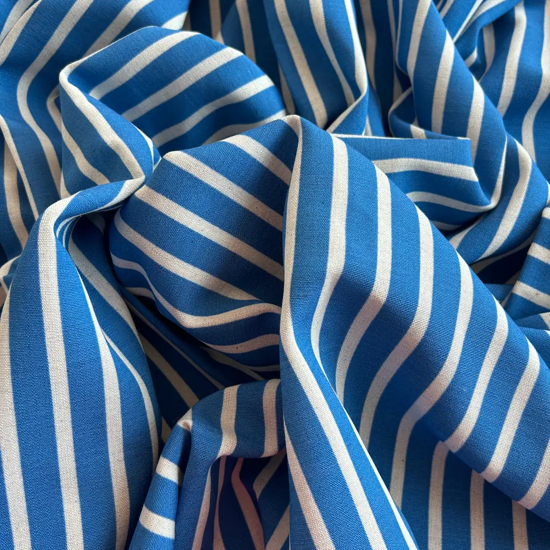 Toptan Viskon Keten Kumaş / Çizgi Desenli / DRY - 153 - Mavi