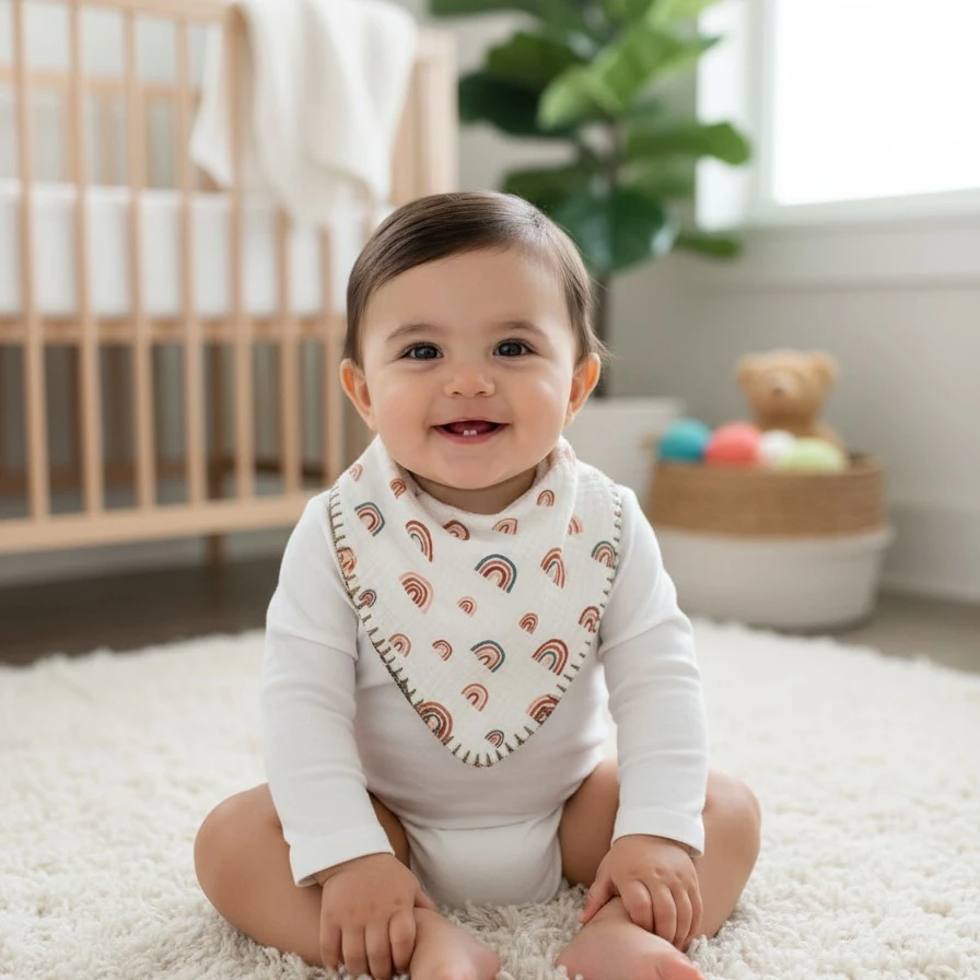 Çok Amaçlı Desenli 4N1 Müslin Önlük / Omuz Bezi - Gökkuşağı