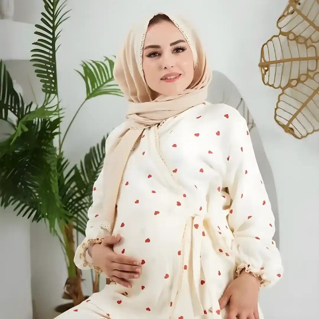 Lohusa Takımı | Alt Üst Pijama Takımı | Kalp Desenli | DLB 1003 - Kırmızı