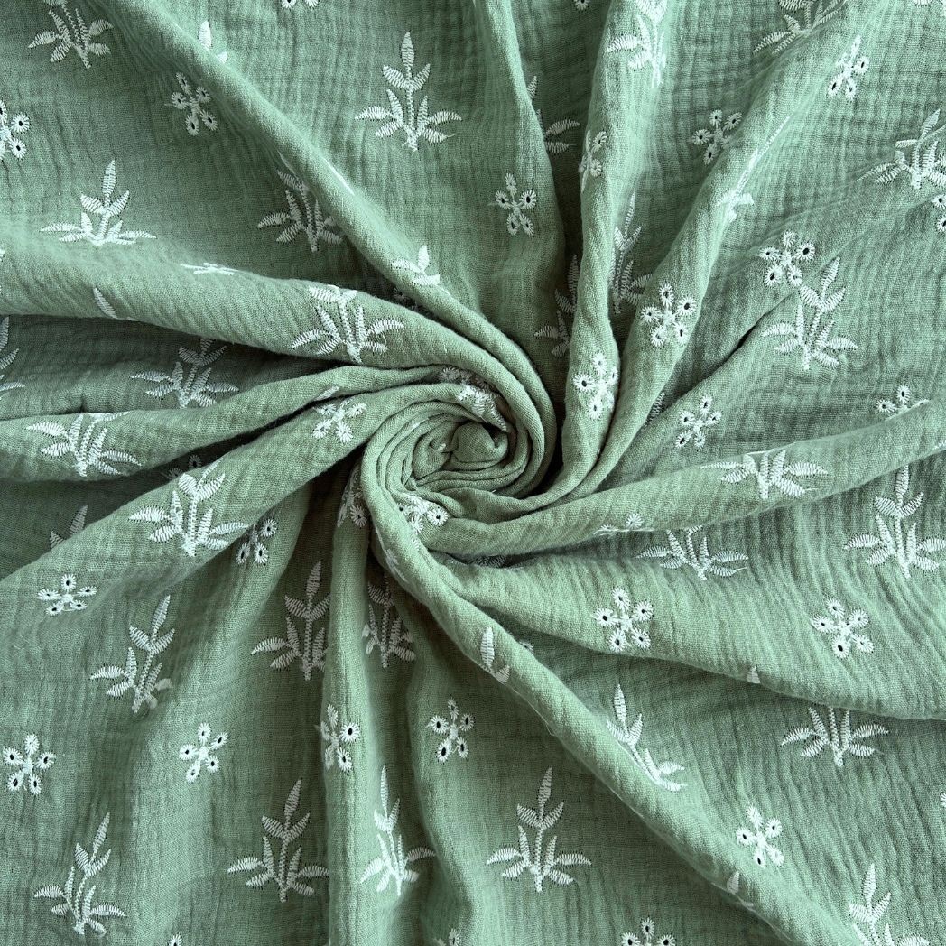 Embroidered Double Layer Muslin Fabric / Floral Pattern / DRY 3002