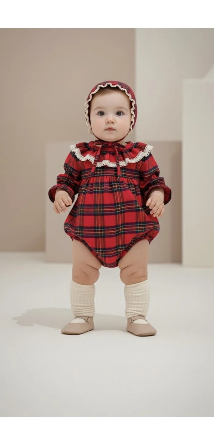Ekose Romper - Kız Bebek Tulum | Bebek Giyim
