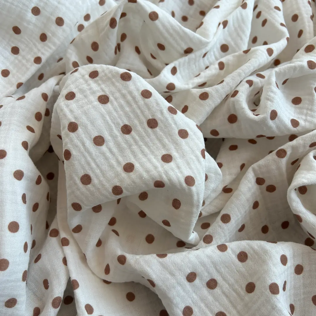 Toptan Müslin Kumaş / Küçük Puantiye Desenli / DRY 159 - Kahverengi