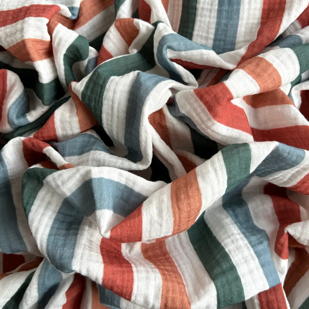 Toptan Müslin Kumaş / Renkli Çizgi Desenli / DRY 154 - Yeşil