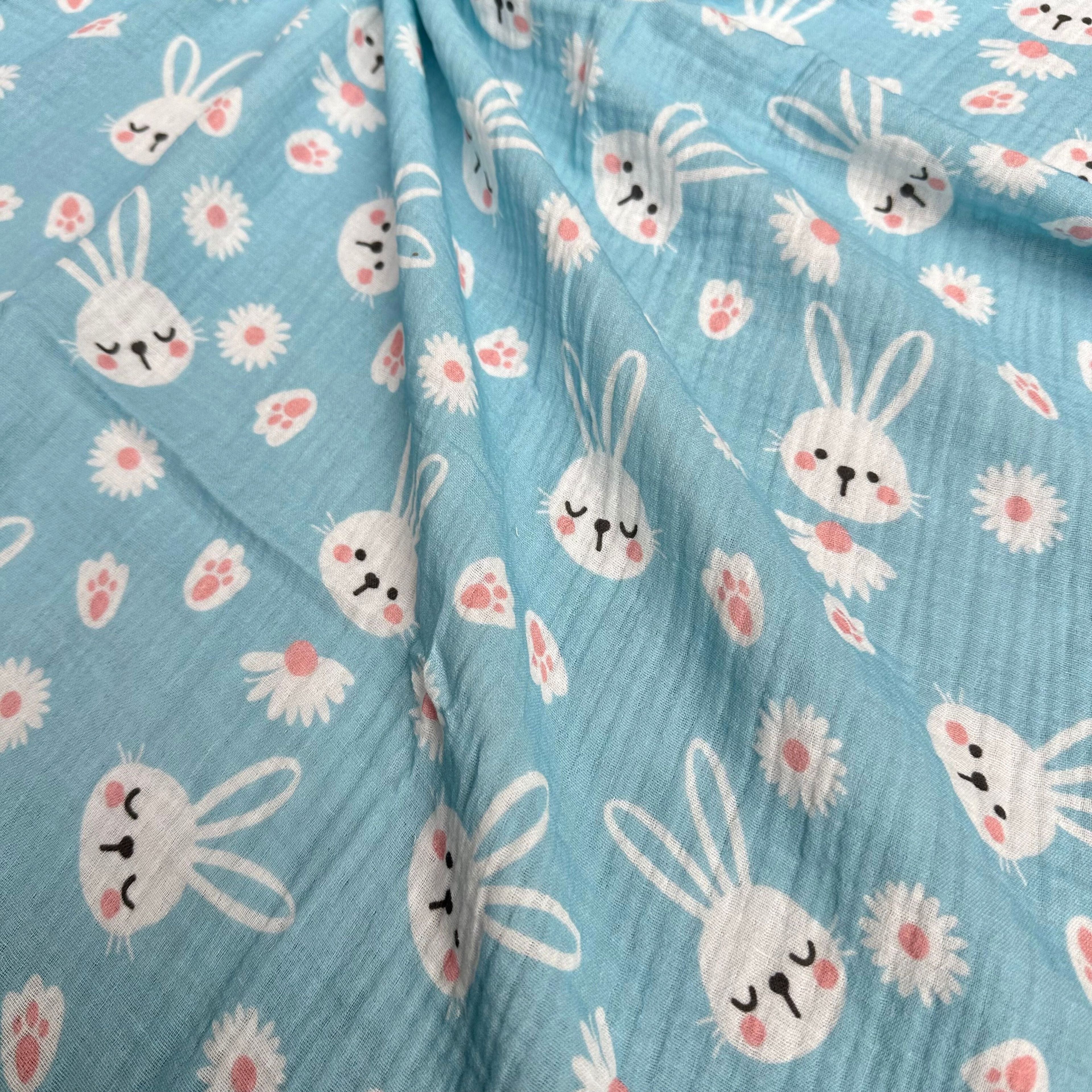 Double Layer Cotton Muslin Fabric with Rabbit Pattern / DRY - 69 
