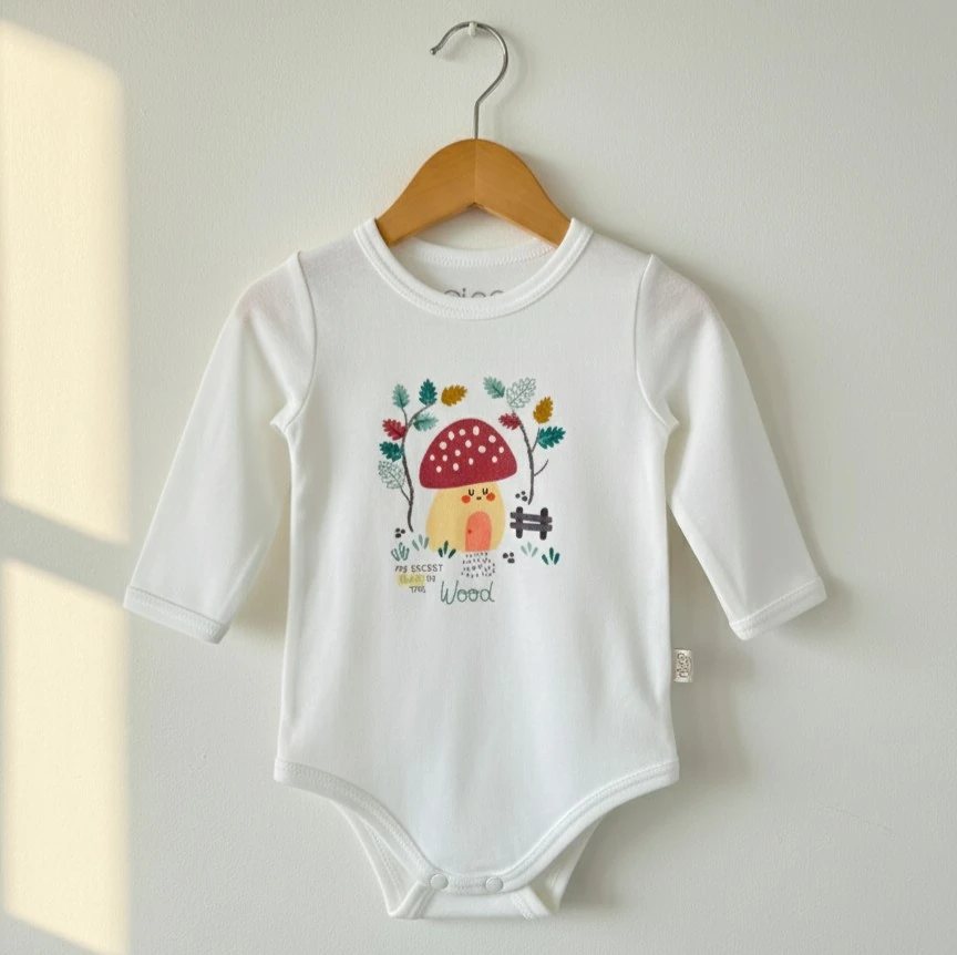 Mantar Desenli Uzun Kollu Bebek Body | Yenidoğan & Bebek Giyim