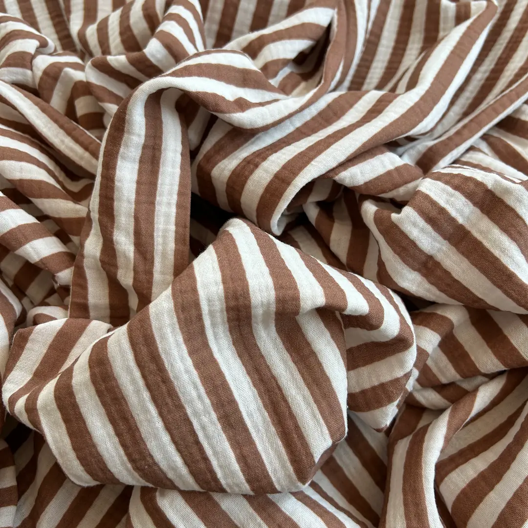 Toptan Müslin Kumaş / Çizgi Desenli / DRY 157 - Kahverengi