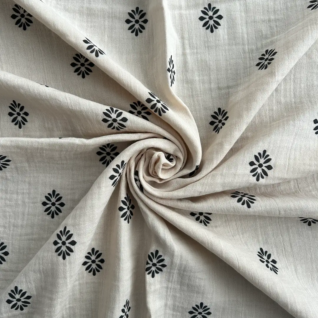 Toptan Müslin Kumaş / Krem Zemin Soyut Desenli / DRY - 210