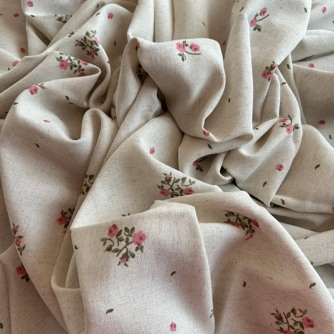 Toptan Viskon Keten Kumaş / Çıtır Çiçek Desenli  / DRY - 142