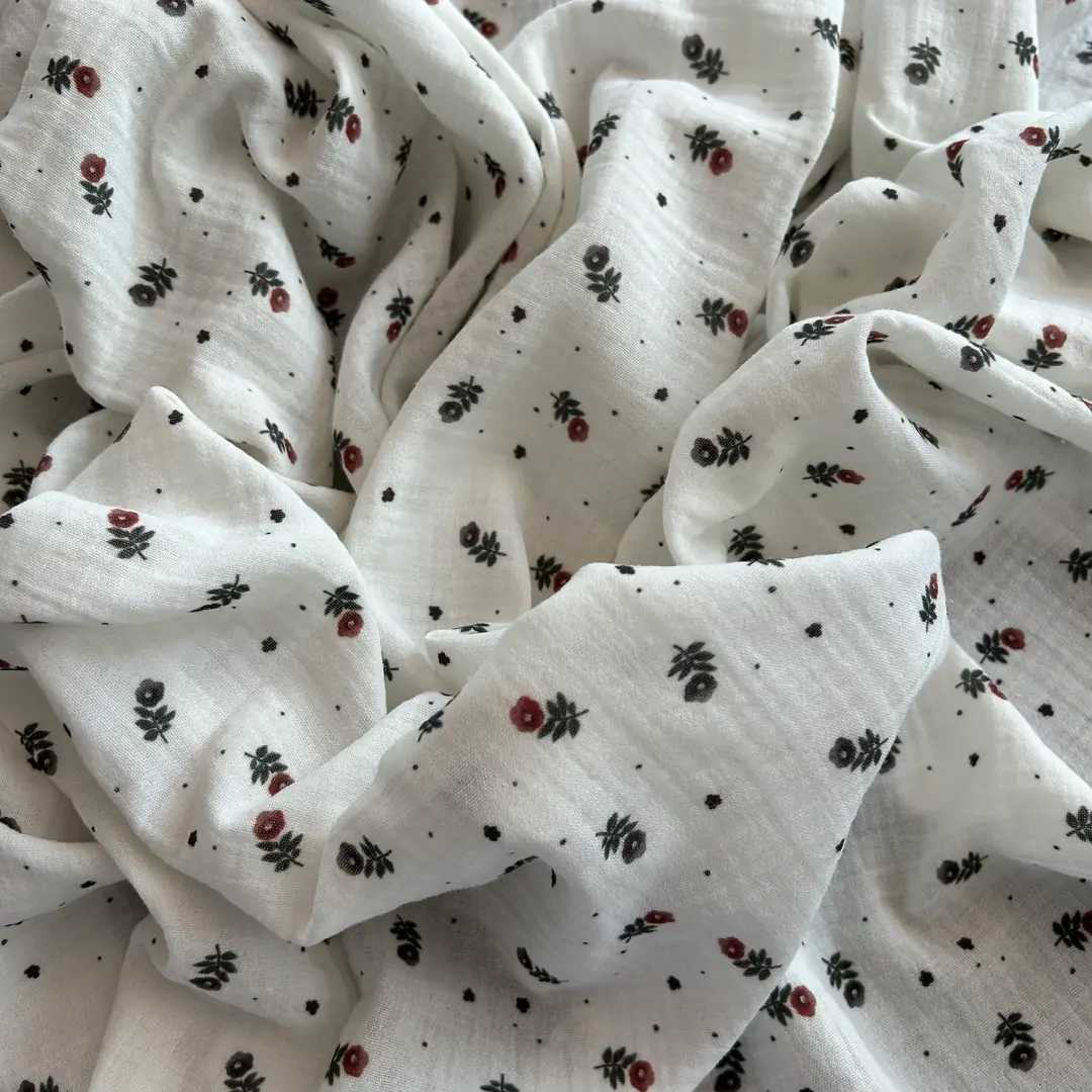 Toptan Müslin Kumaş / Çıtır Çiçek Desenli / DRY - 176 - Bordo