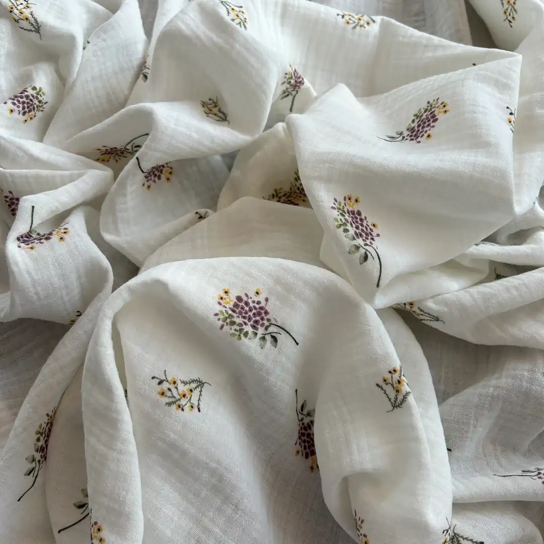 Toptan Müslin Kumaş / Çiçek Desenli / DRY - 175 - Gül Kurusu