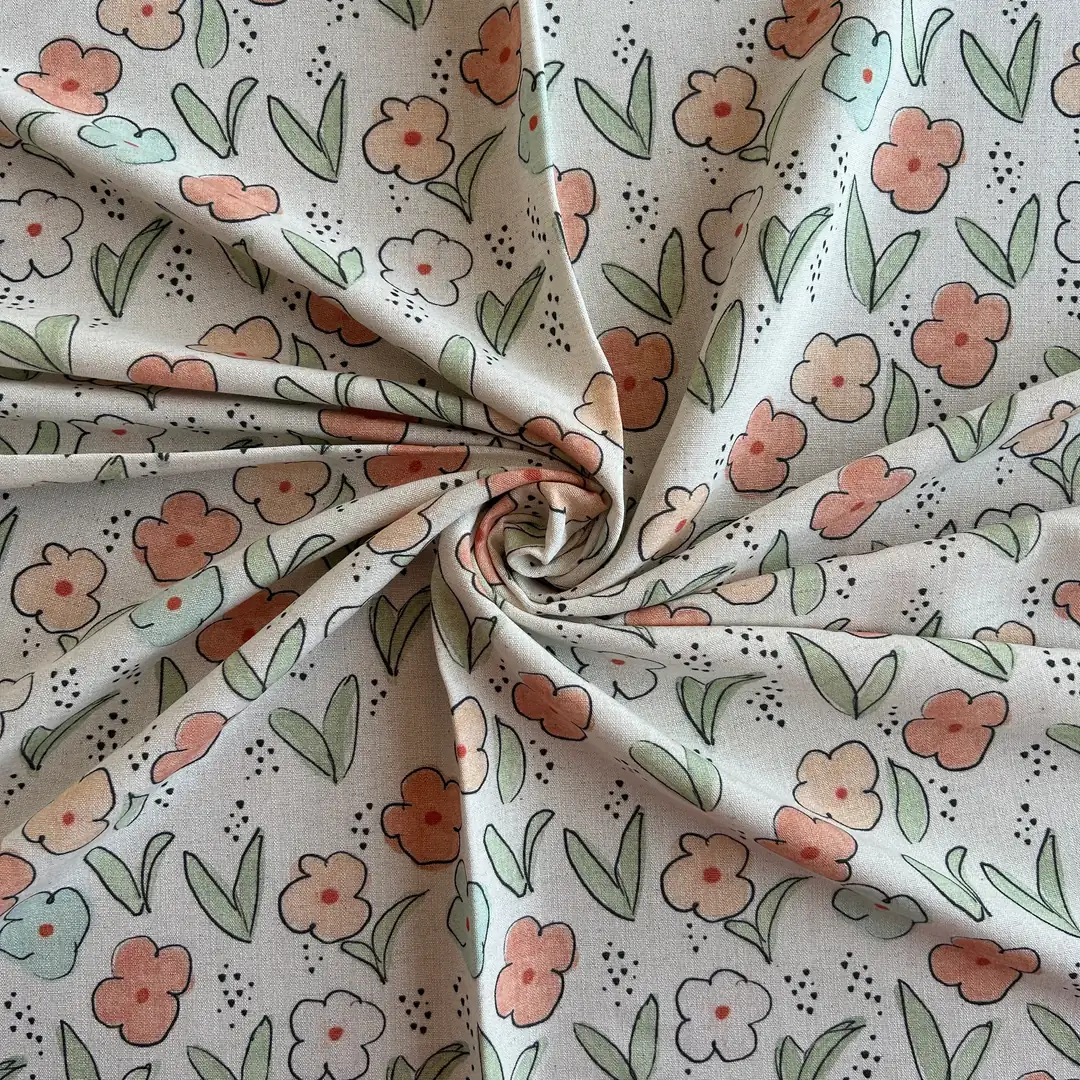 Toptan Viskon Keten  / Renkli Çiçek Desenli / DRY - 170