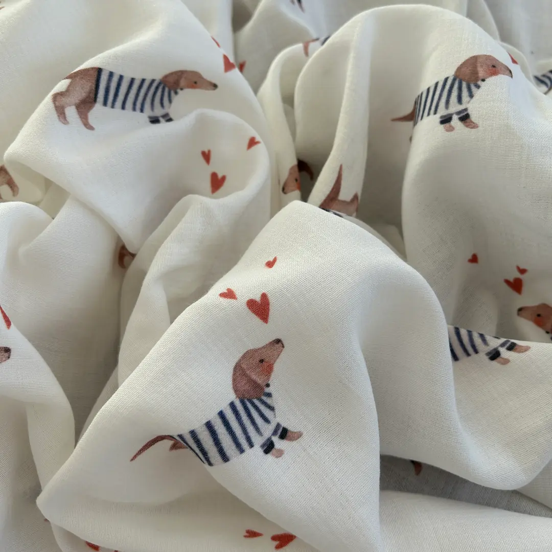 Toptan Müslin Kumaş / Bebek / Köpek Desenli  / DRY - 193