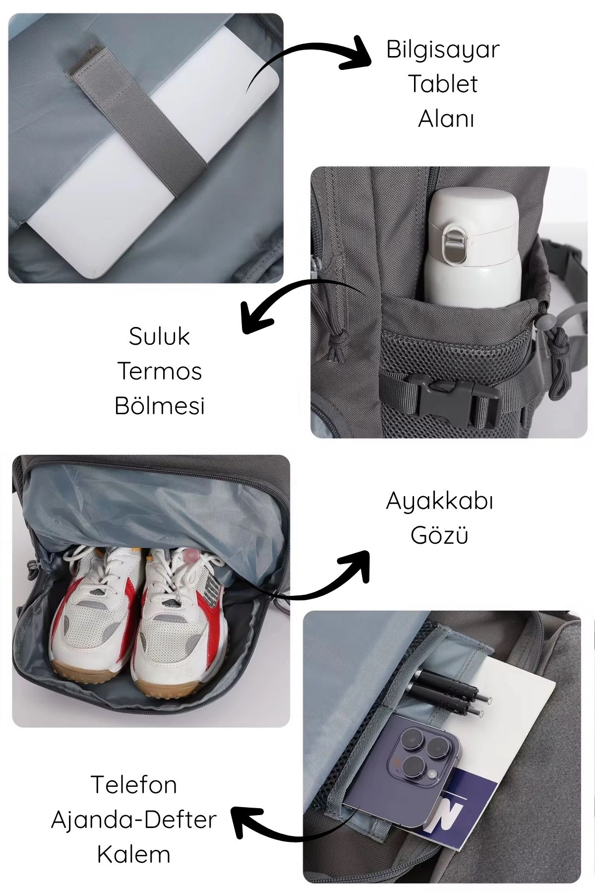 Gri Sırt Çantası | Outdoor Sırt Çantası | Taktik Sırt Çantası - Su Geçirmez