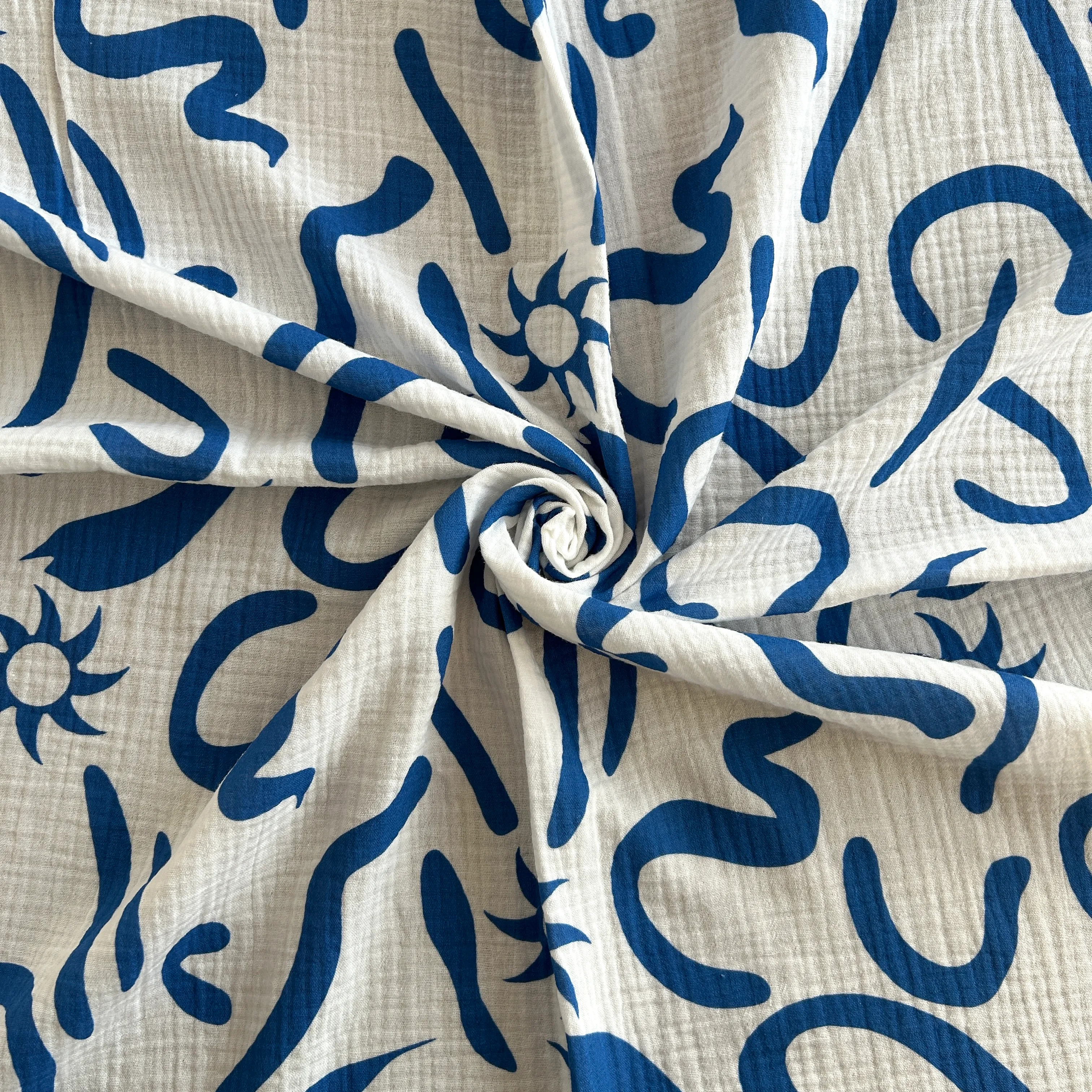 Soyut Desenli Çift Kat Pamuk Müslin Kumaş / DRY 164