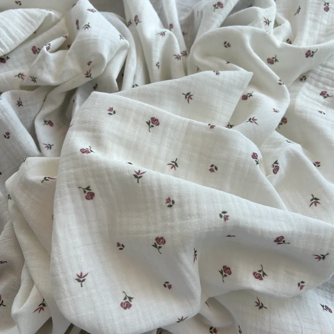 Toptan Müslin Kumaş / Çıtır Çiçek Desenli / DRY - 177 - Gül Kurusu