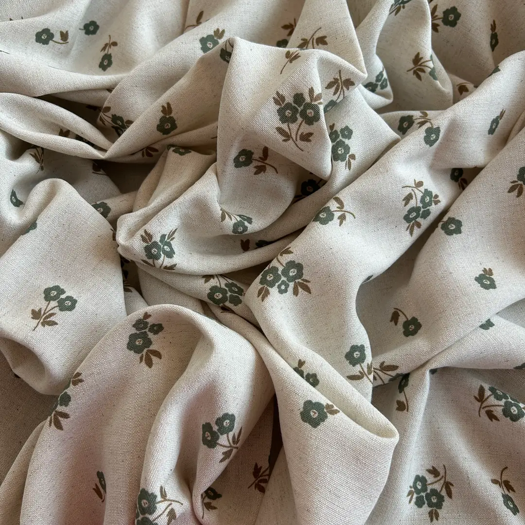 Toptan Viskon Keten Kumaş / Çıtır Çiçek Desenli / DRY - 135