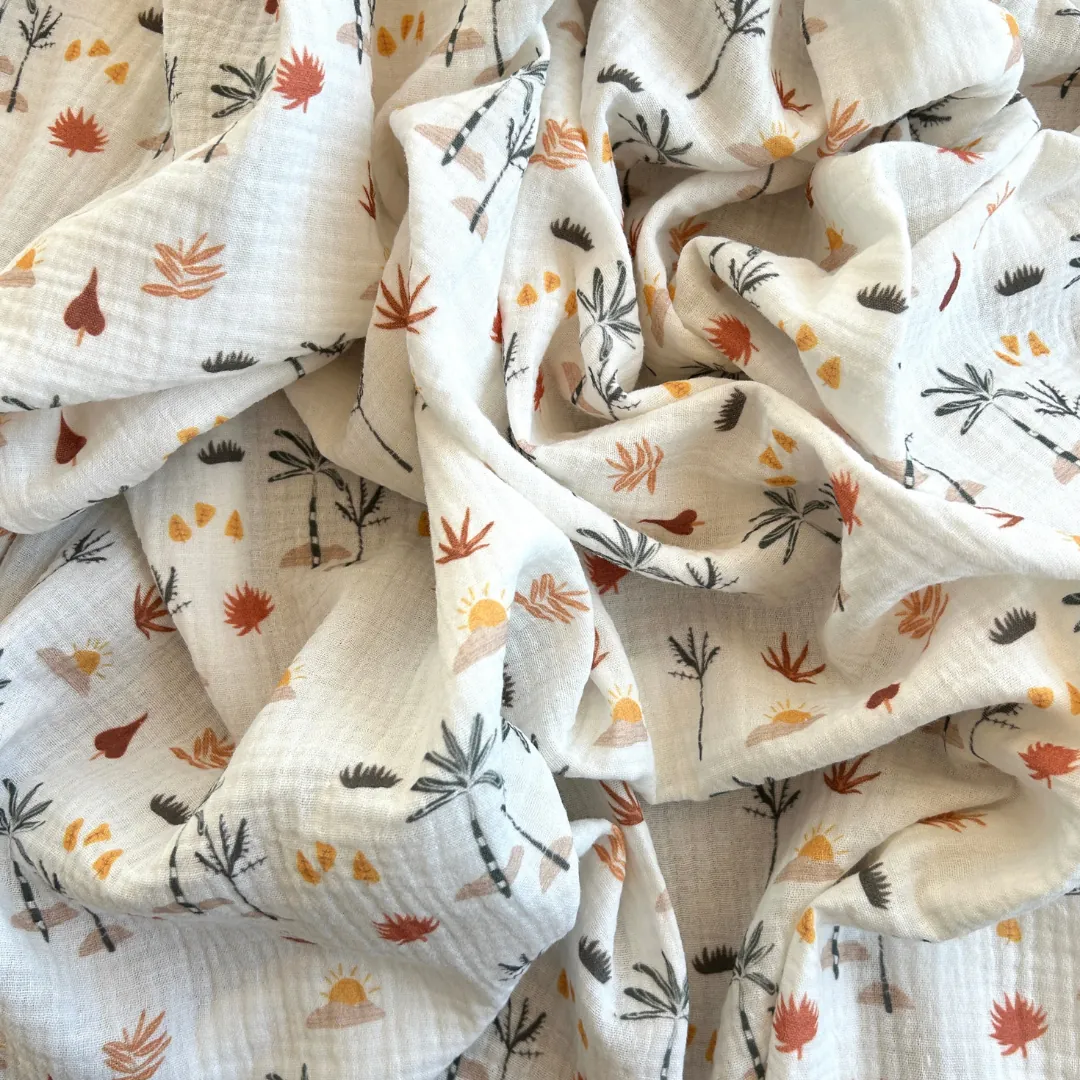 Toptan Müslin Kumaş / Palmiye Desenli / DRY 141