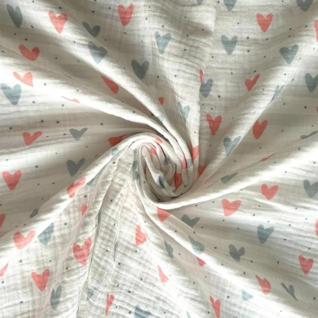 Toptan Müslin Kumaş / Kalp Desenli / DRY - 39